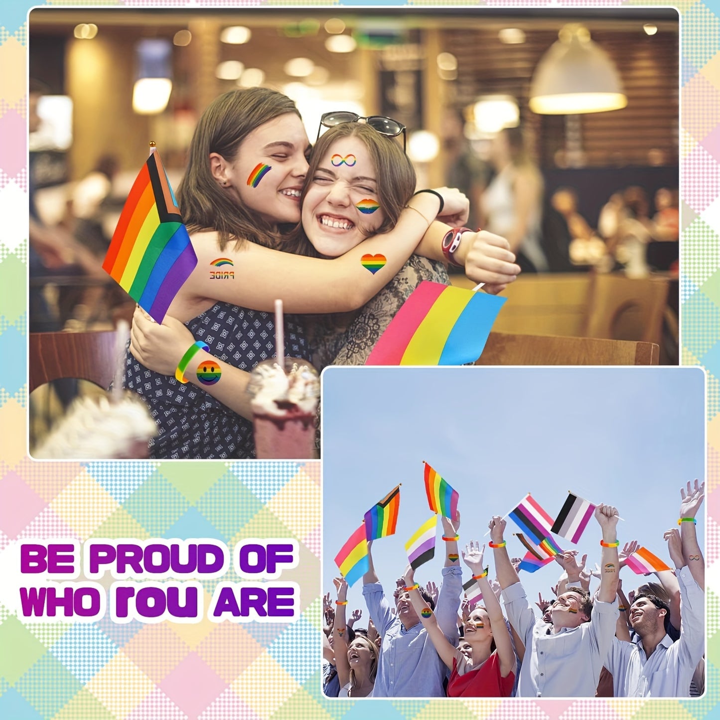 56pcs Mini Rainbow Pride Stick Flag Set