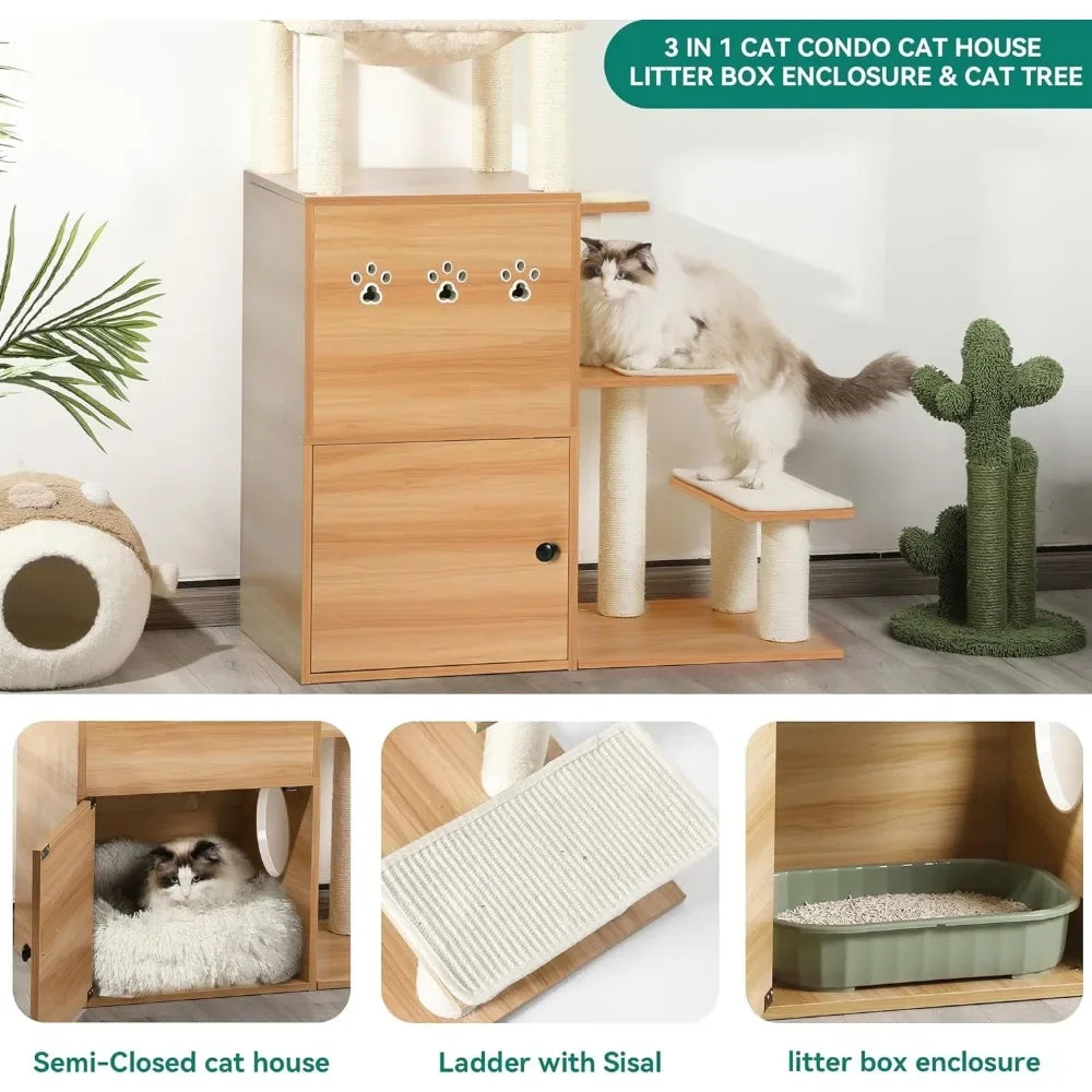 Modern Cat Tree With Litter Box