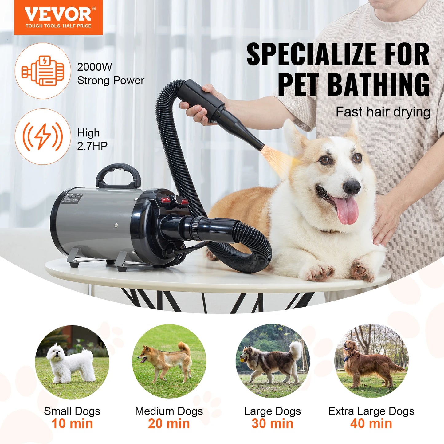 Dog Blow Dryer Adjustable Speed Temperature