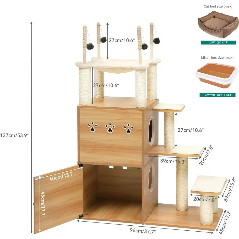 Modern Cat Tree With Litter Box
