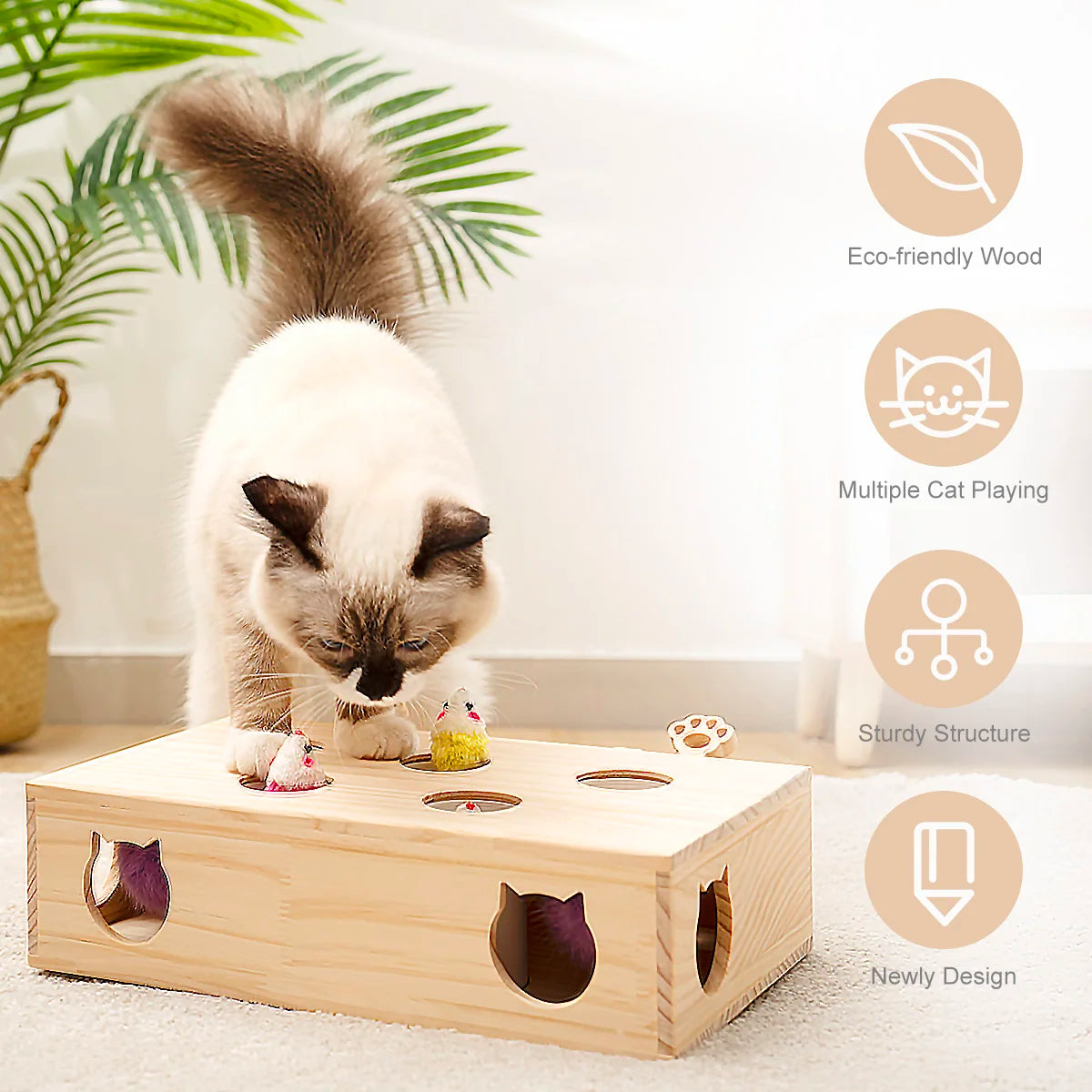 Whack-a-mole Solid Wood Toys for Indoor Cats