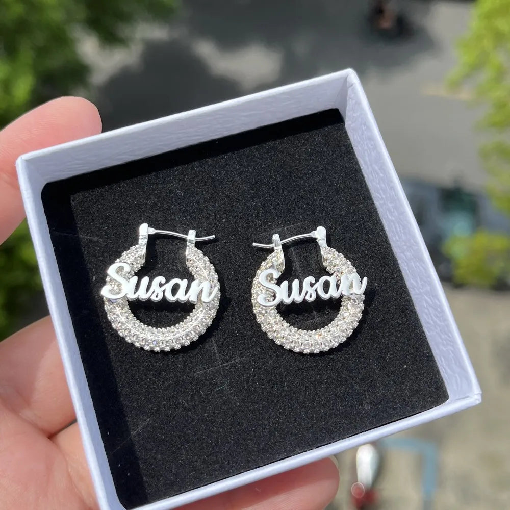 Custom Nameplate Bling Earrings