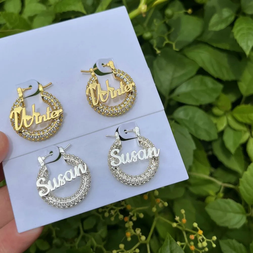 Custom Nameplate Bling Earrings