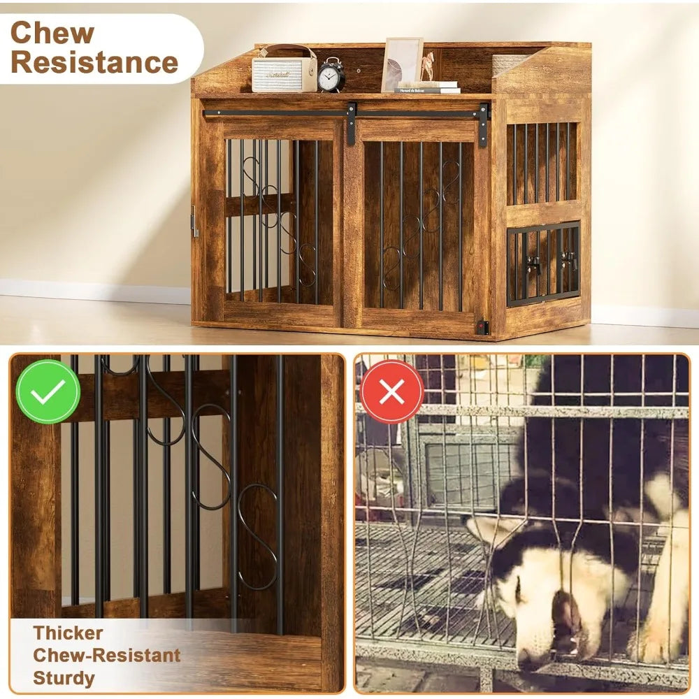 Large dog cage furniture with sliding barn door