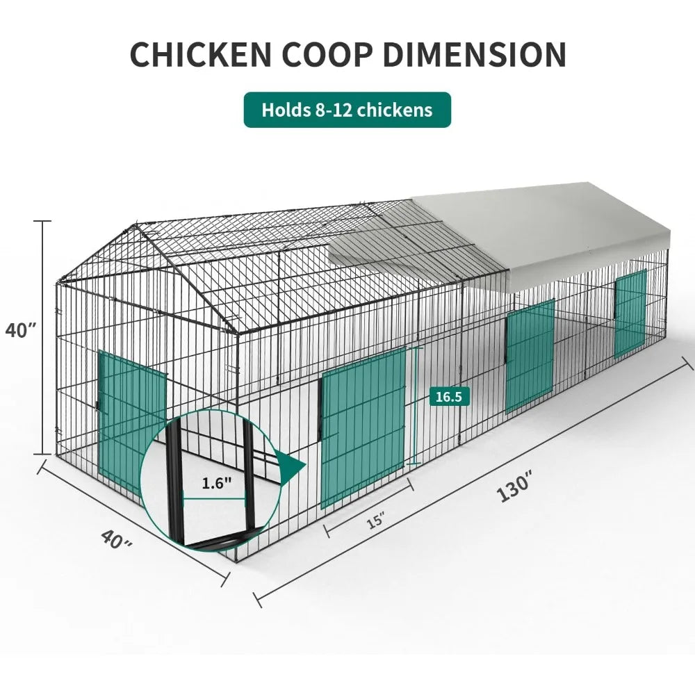 Chicken Coop 130” X 40” Chicken Run Pen with Waterproof Cover