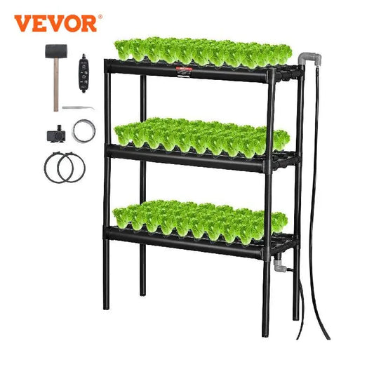 Hydroponics Dark Grey PVC Pipes with Water Timer Baskets and Sponges