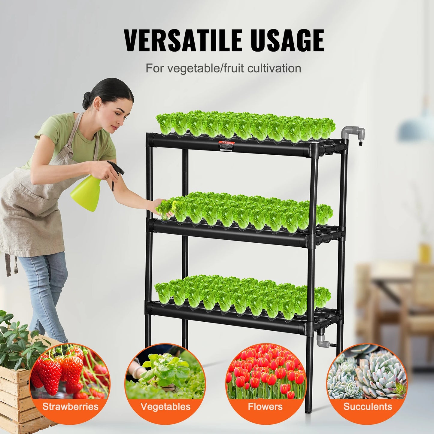 Hydroponics Dark Grey PVC Pipes with Water Timer Baskets and Sponges