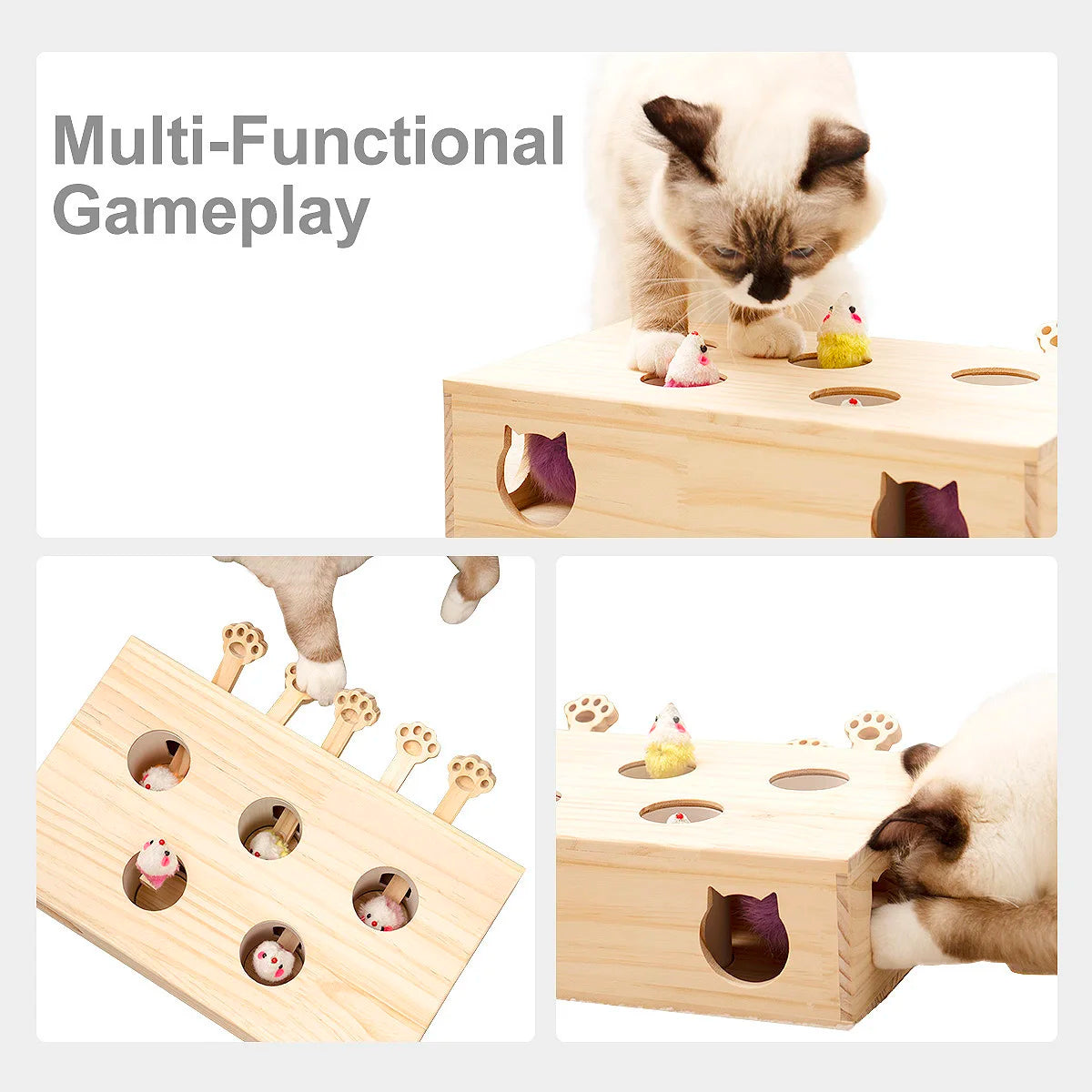 Whack-a-mole Solid Wood Toys for Indoor Cats