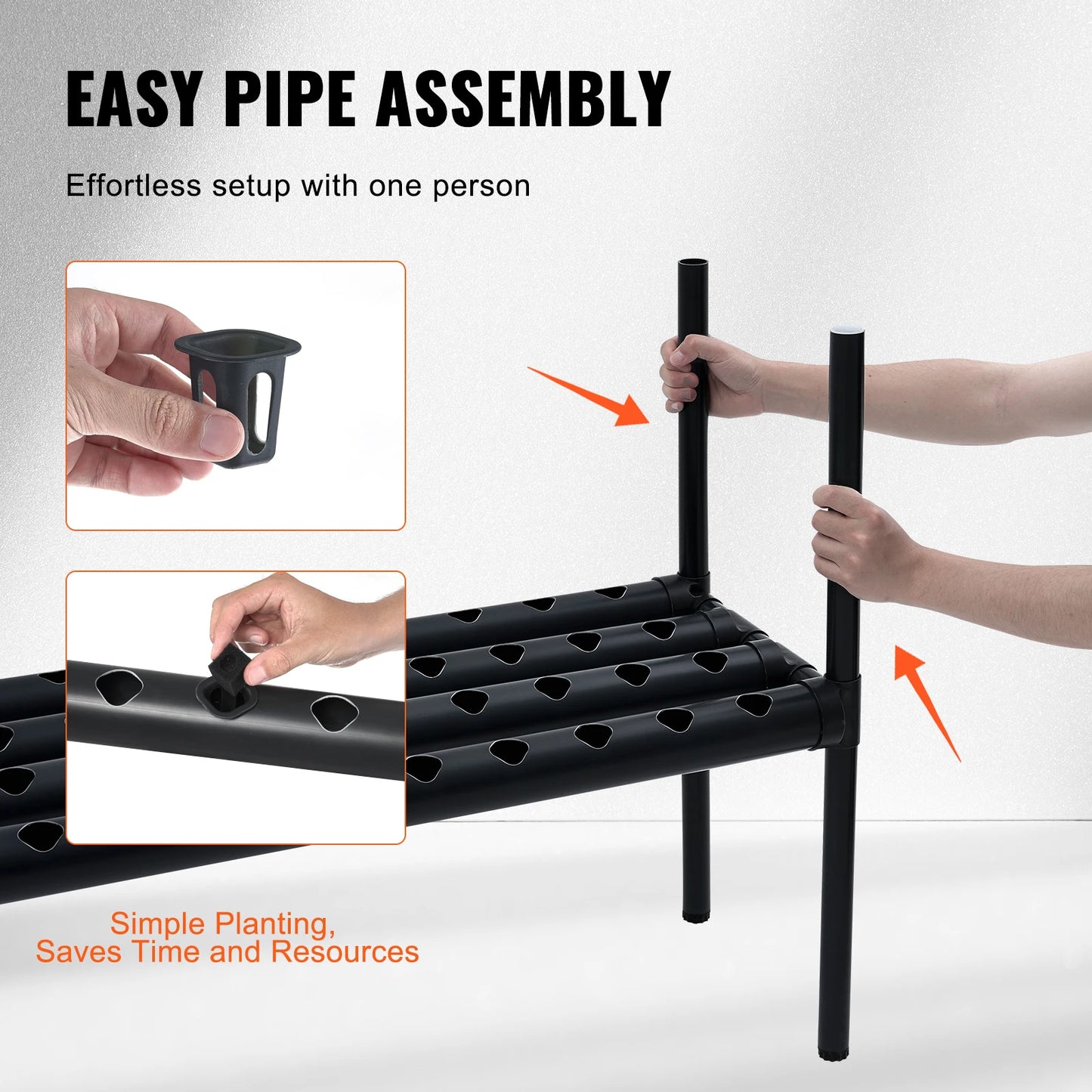 Hydroponics Dark Grey PVC Pipes with Water Timer Baskets and Sponges