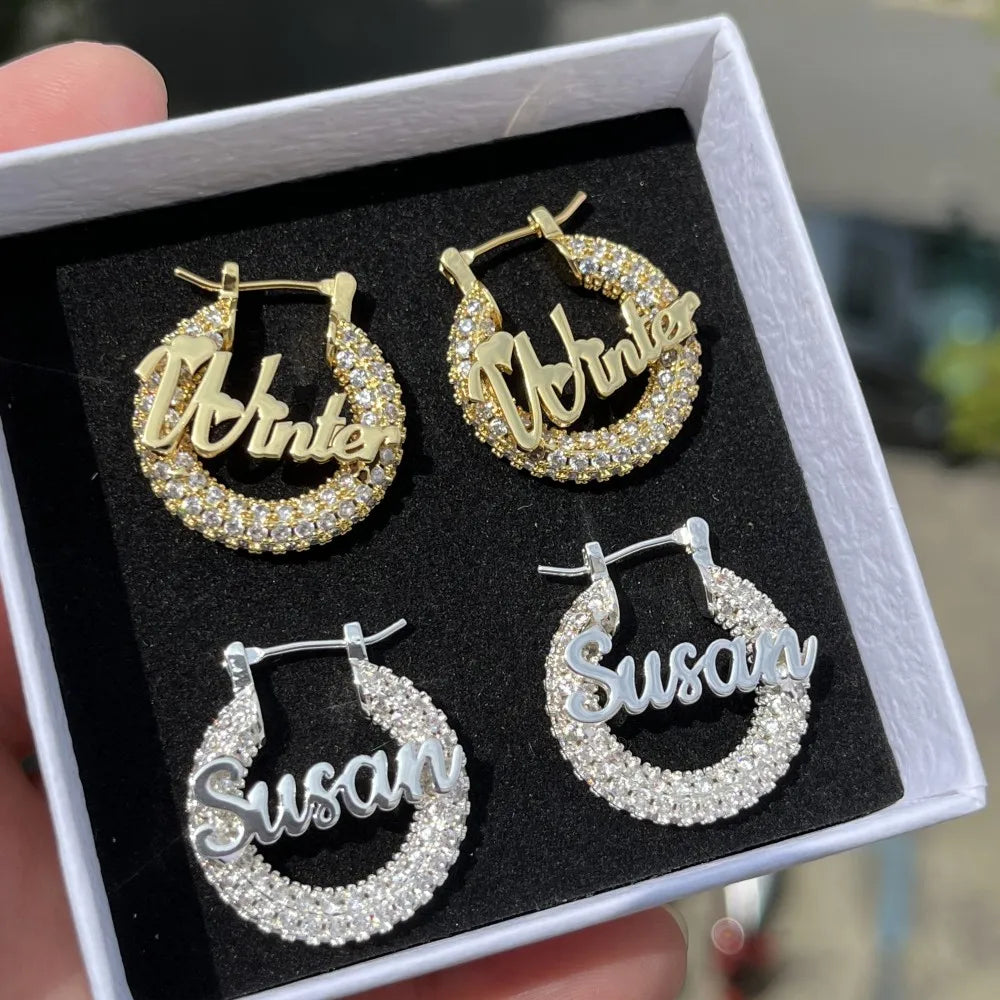 Custom Nameplate Bling Earrings