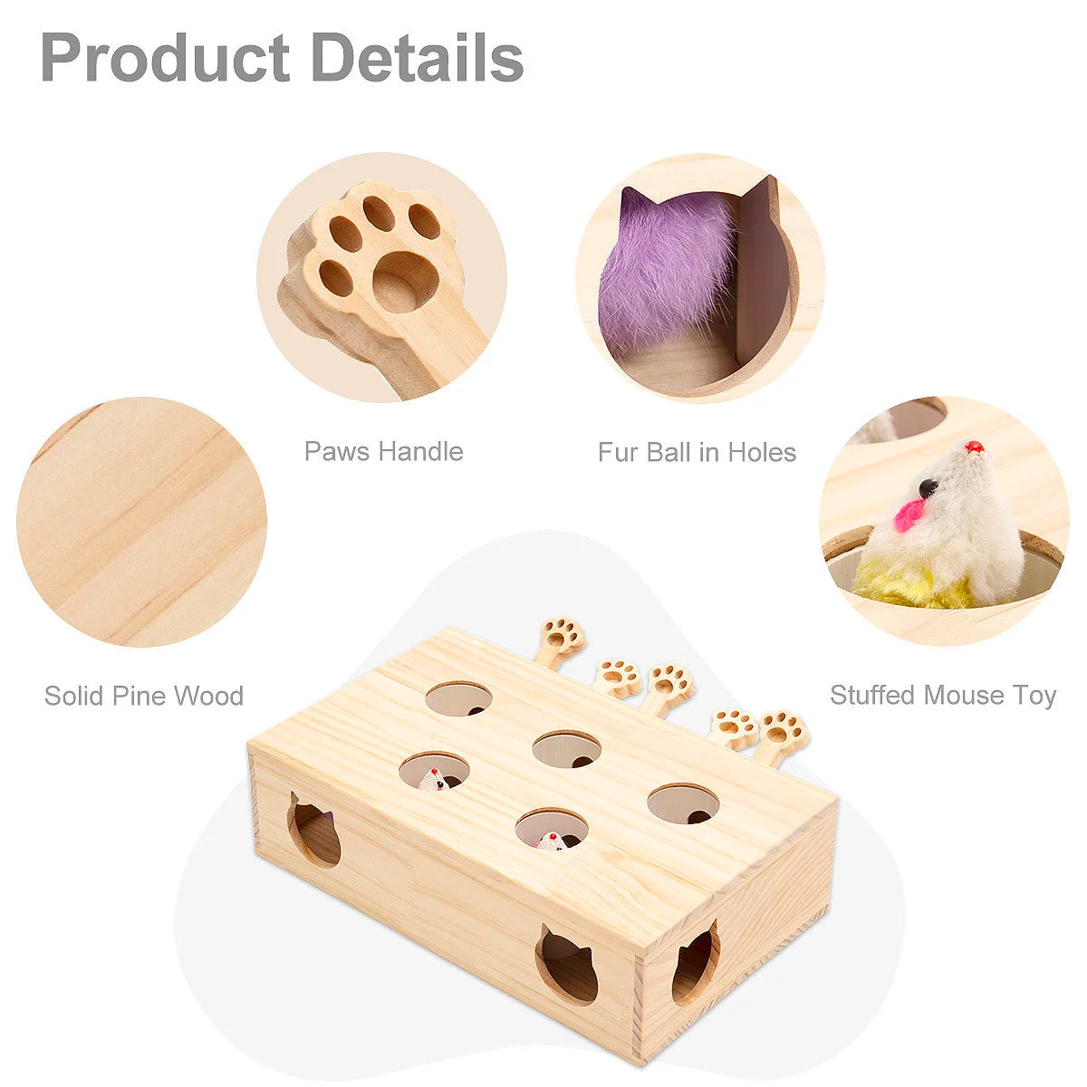 Whack-a-mole Solid Wood Toys for Indoor Cats