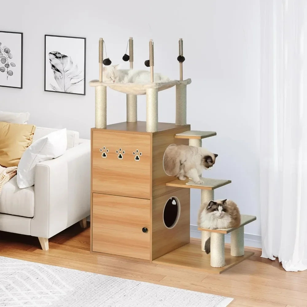 Modern Cat Tree With Litter Box