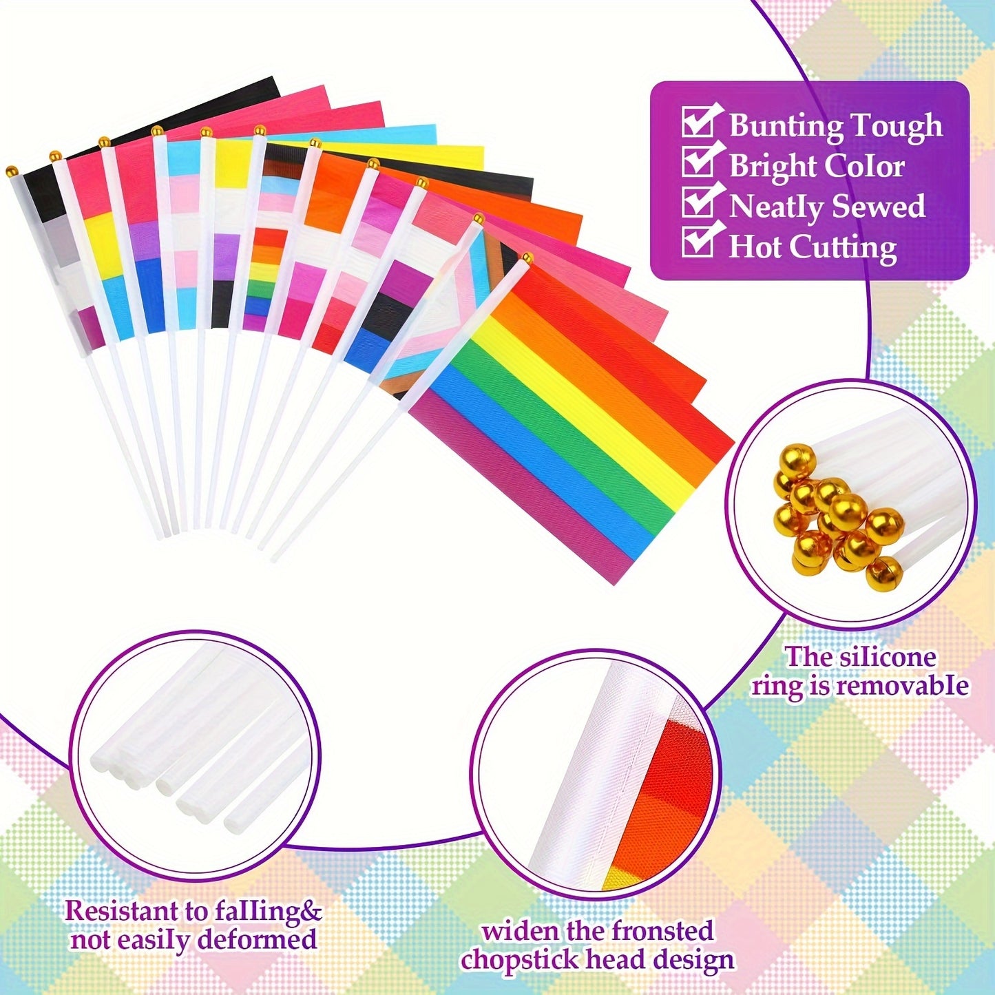 56pcs Mini Rainbow Pride Stick Flag Set